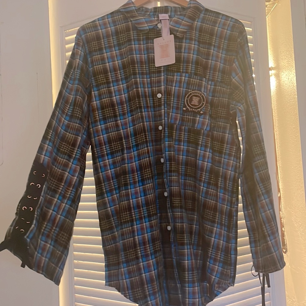 Savage Fenty Button down plaid shirt dress